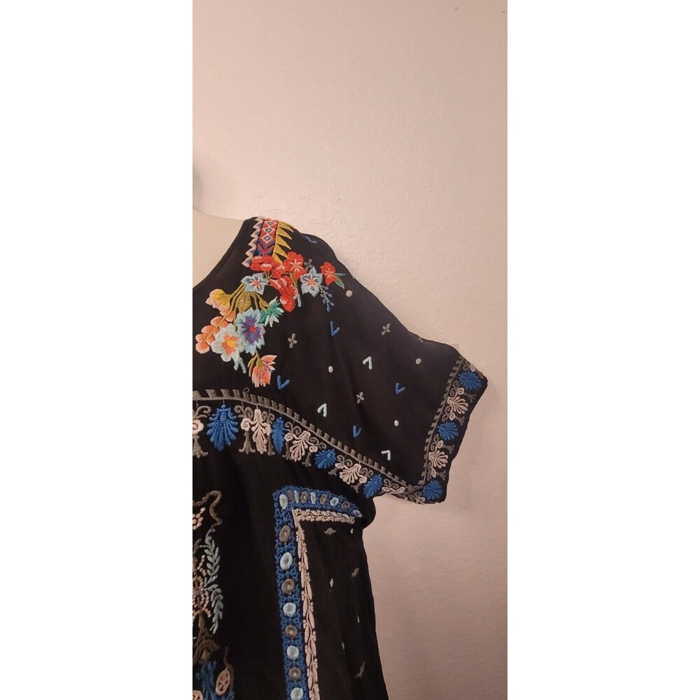 JOHNNY WAS 3x BLACK MULTI Tunic - Embroidered Cupra - short sleeve Shirt Blouse - Picture 4 of 13